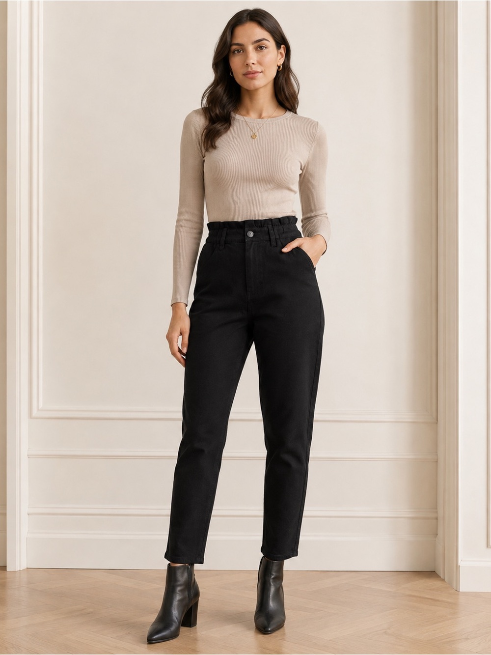New Without Tags: Women’s Harlow Black Paperbag Pants ~ size 28